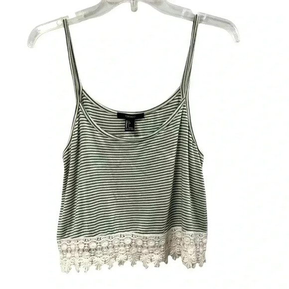 Forever 21 Women's Striped Lace Trim Camisole Tank Top Size L Relaxed Fit - Picture 1 of 3
